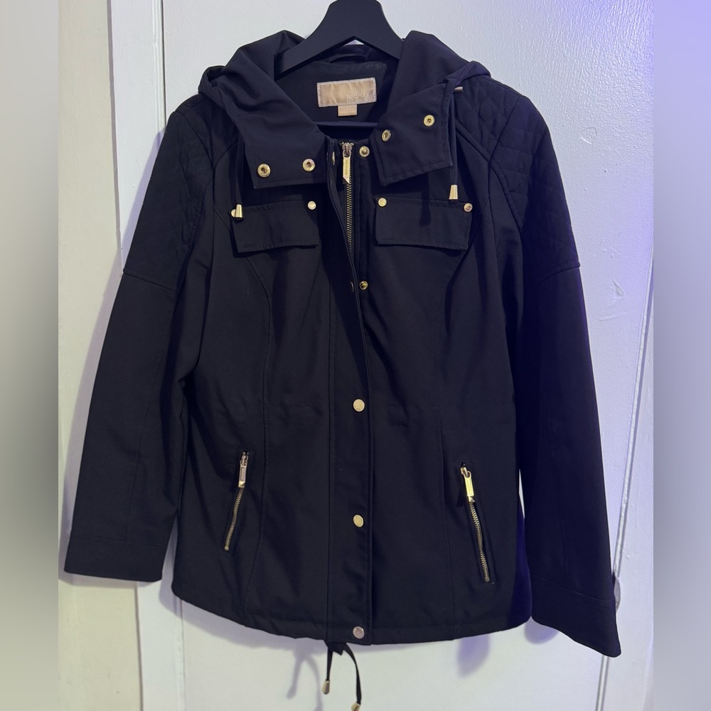 Michael Kors Black Utility Jacket with Gold Accents